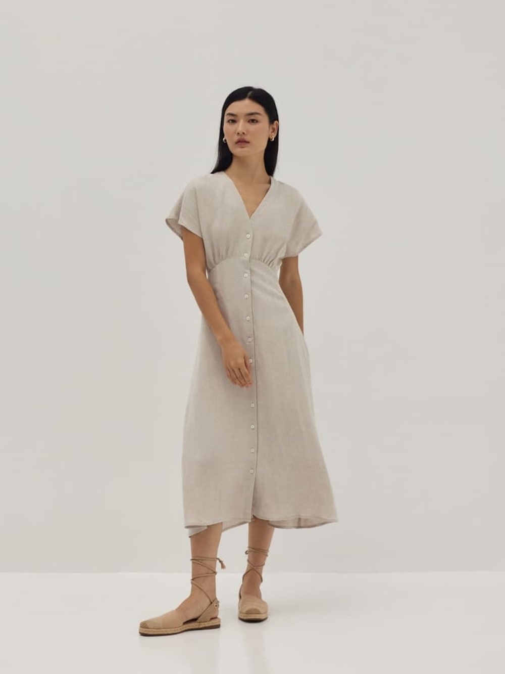 Chaira Linen Button Down Midi Dress